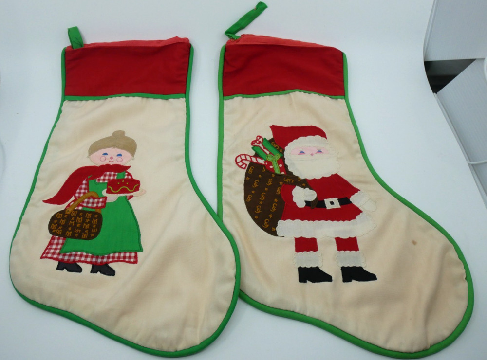 House of Hatten Joyce Miller Christmas Stockings Santa and Mrs. Claus Pair